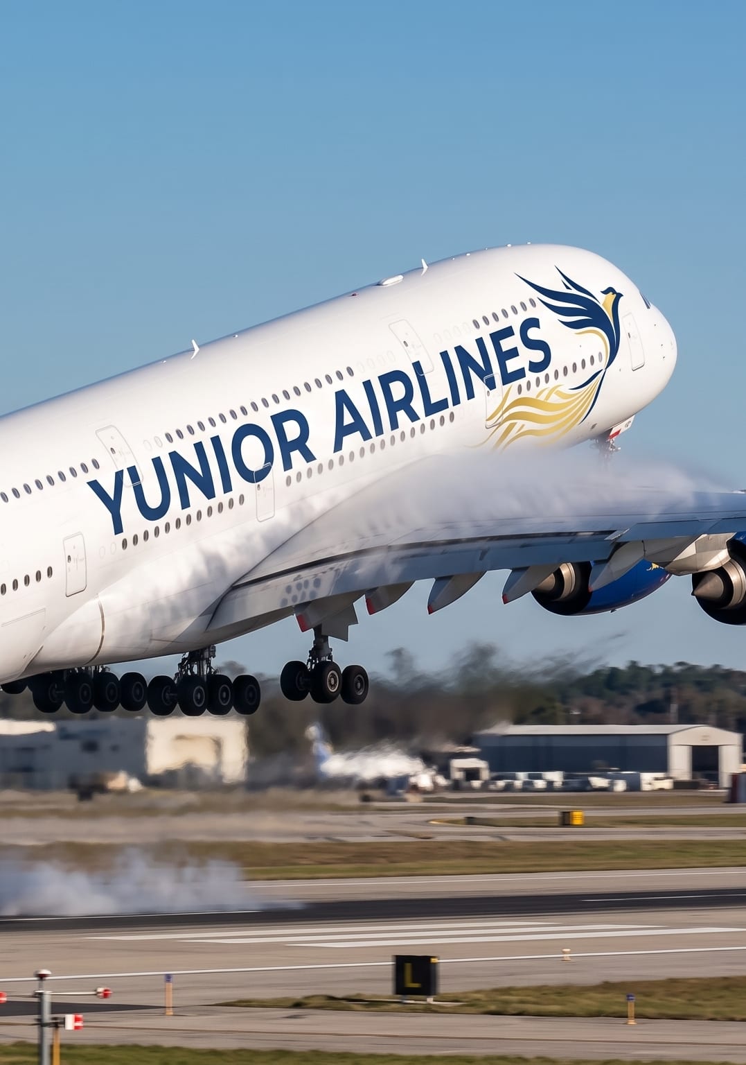 A Garuda Indonesia Yunior Airbus A380-800 climbing shortly after takeoff